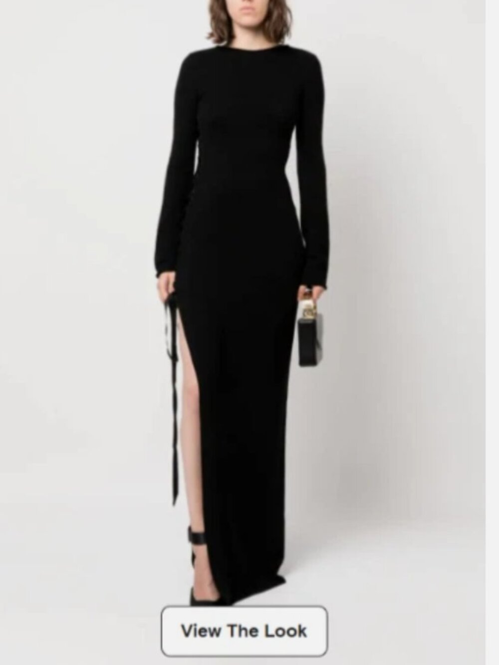 SAINT LAURENT YSL Black Lace-Up Ribbon Side Slit Wool Maxi Dress M = 6 US = 38